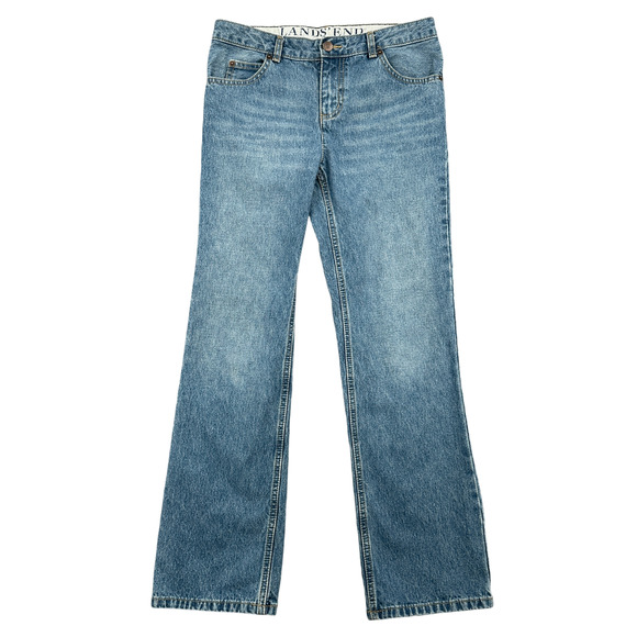 Land's End Denim Blue 5 Pocket Mid Rise Bootcut Jeans Children Size 14 - Picture 1 of 9